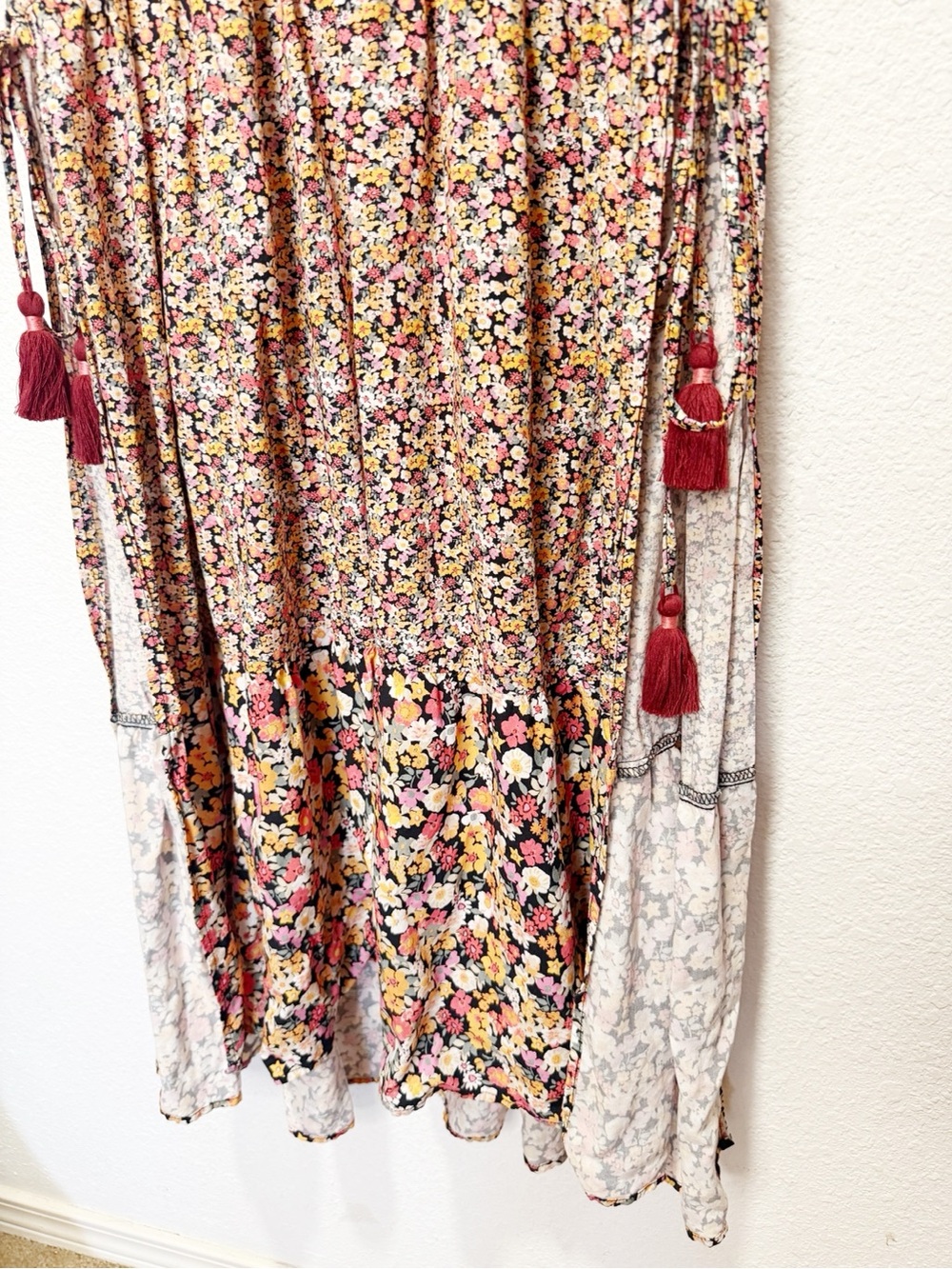 Anthropologie Maaji Alessa Maxi Dress Tassels Slits Floral Tie Back - Picture 8 of 10